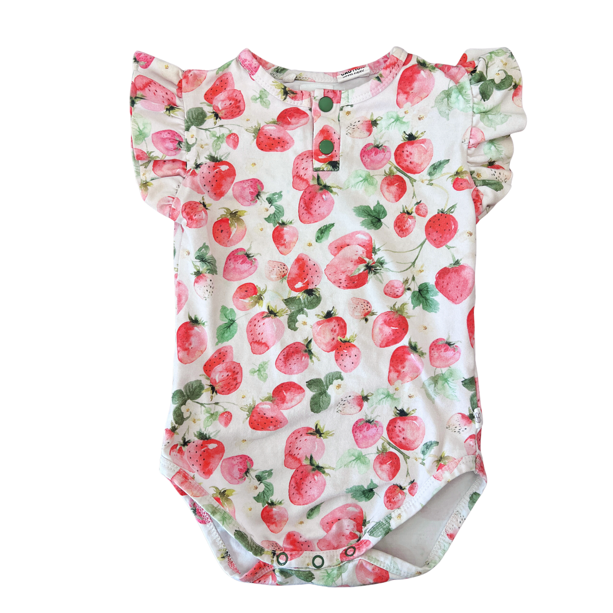 Snuggle Hunny Strawberry Short Sleeve Organic Bodysuit with Frill - size 0