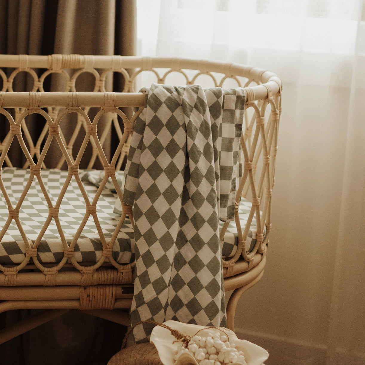 Snug as a Bub & Co moss chequered muslin baby swaddle image 5