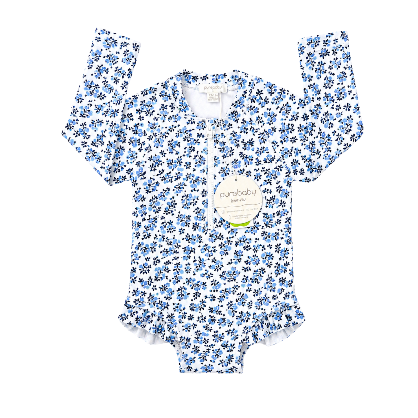 Purebaby floral long sleeve swimsuit - size 1 image 0