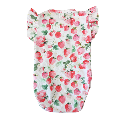 Snuggle Hunny Strawberry Short Sleeve Organic Bodysuit with Frill - size 0