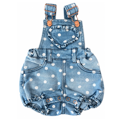 Baby Berry Spotty Denim Shortall - size 0000 (big make)
