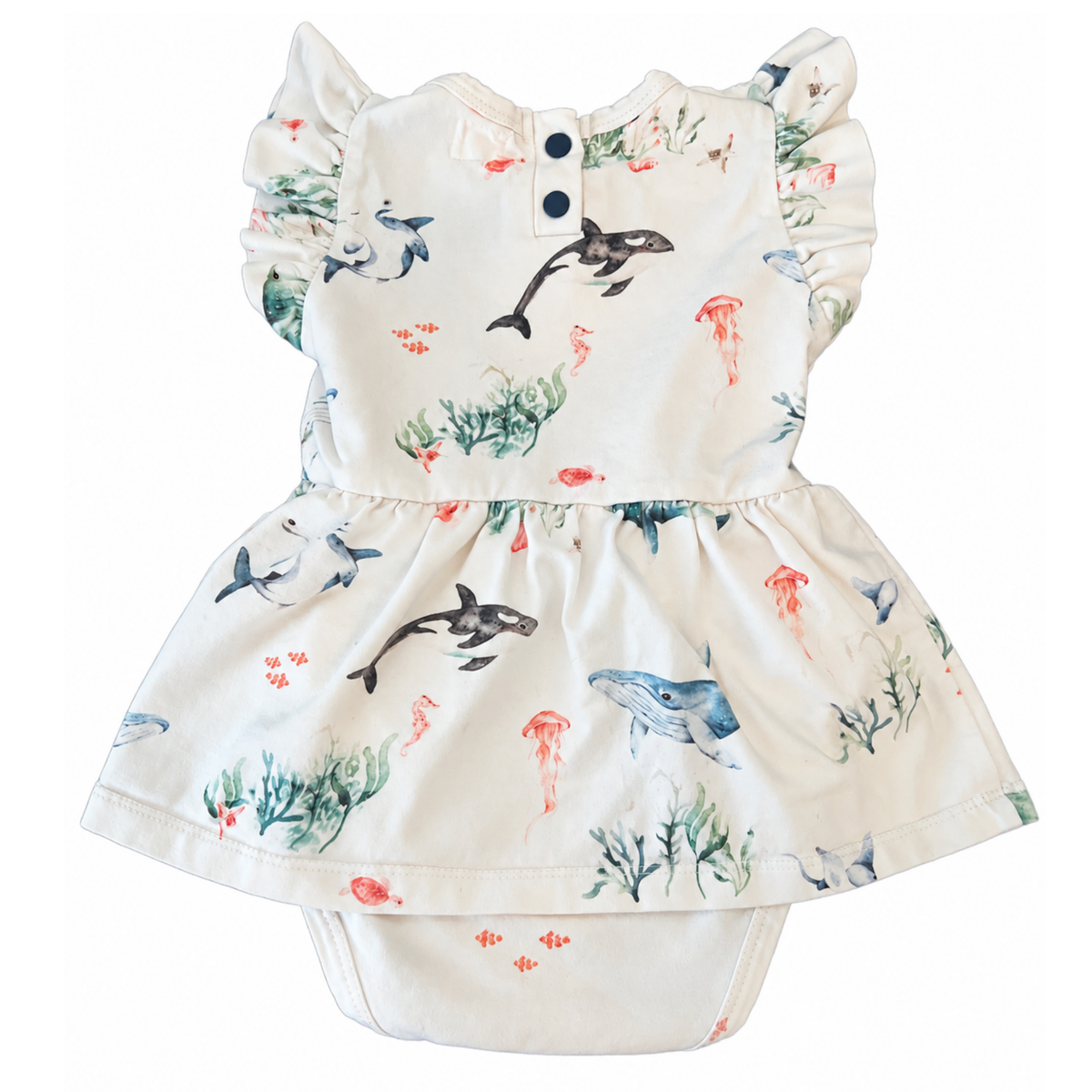 Snuggle Hunny Ocean Short Sleeve Organic Dress - size 0