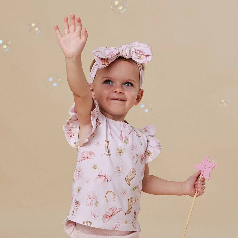 Snuggle Hunny Boots & Bows organic short sleeve top with frill