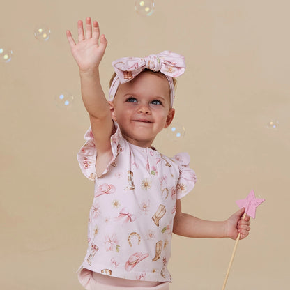 Snuggle Hunny Boots & Bows organic short sleeve top with frill