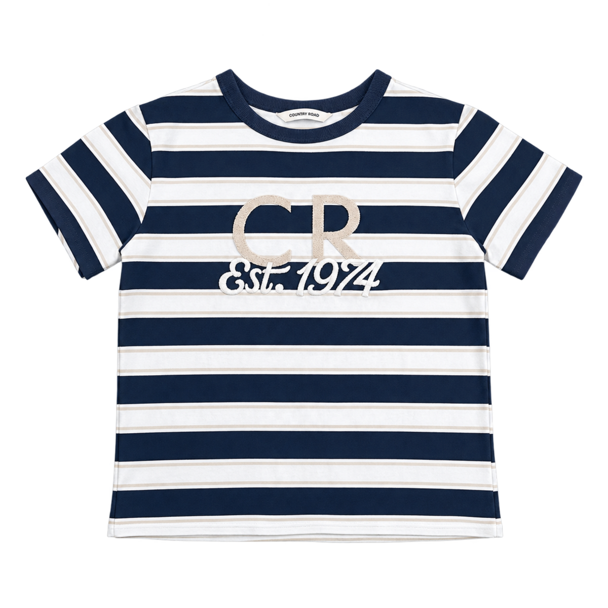 Country Road Navy Stripe Est. 1974 T-shirt - size 5