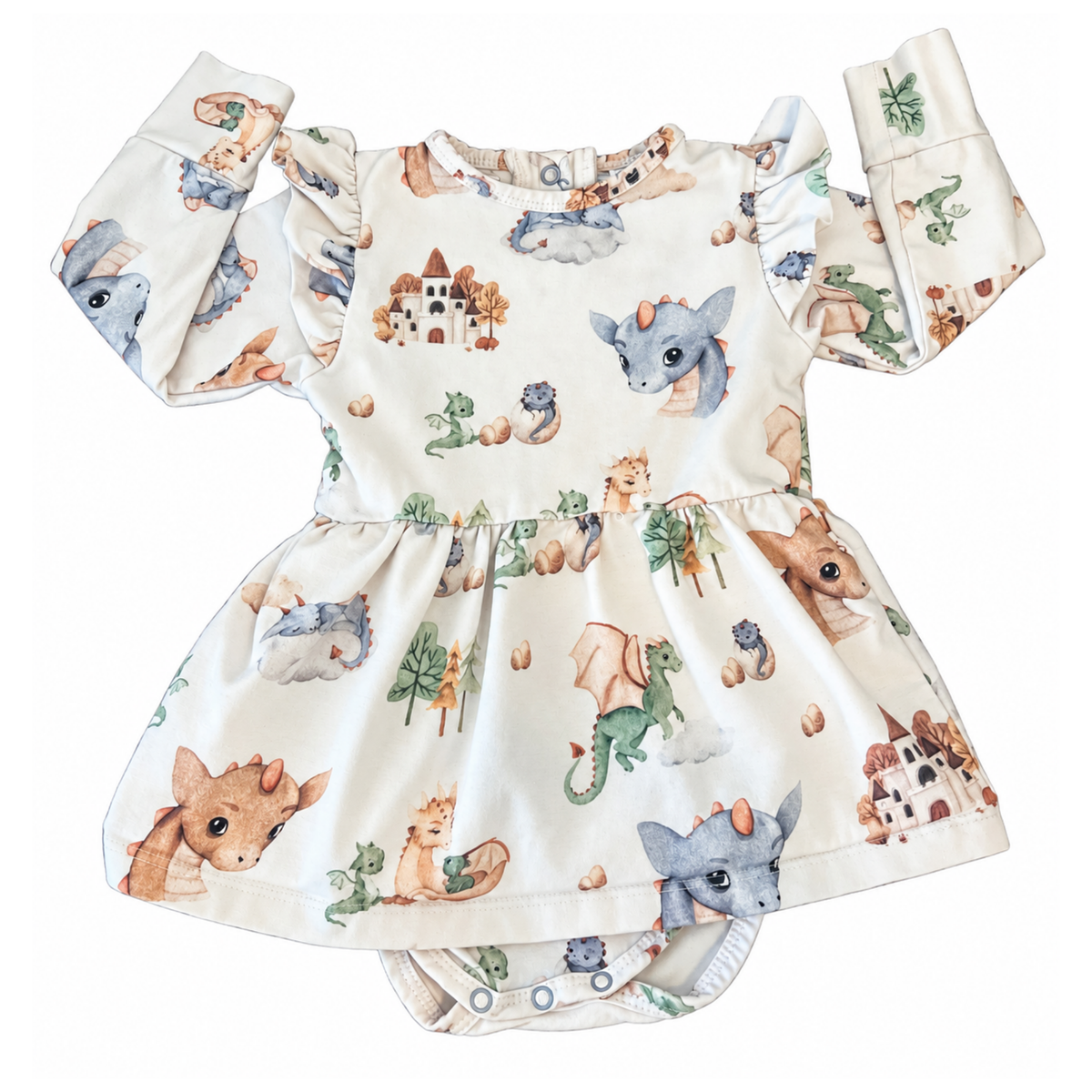 Snuggle Hunny Dragon Long Sleeve Organic Dress - size 0