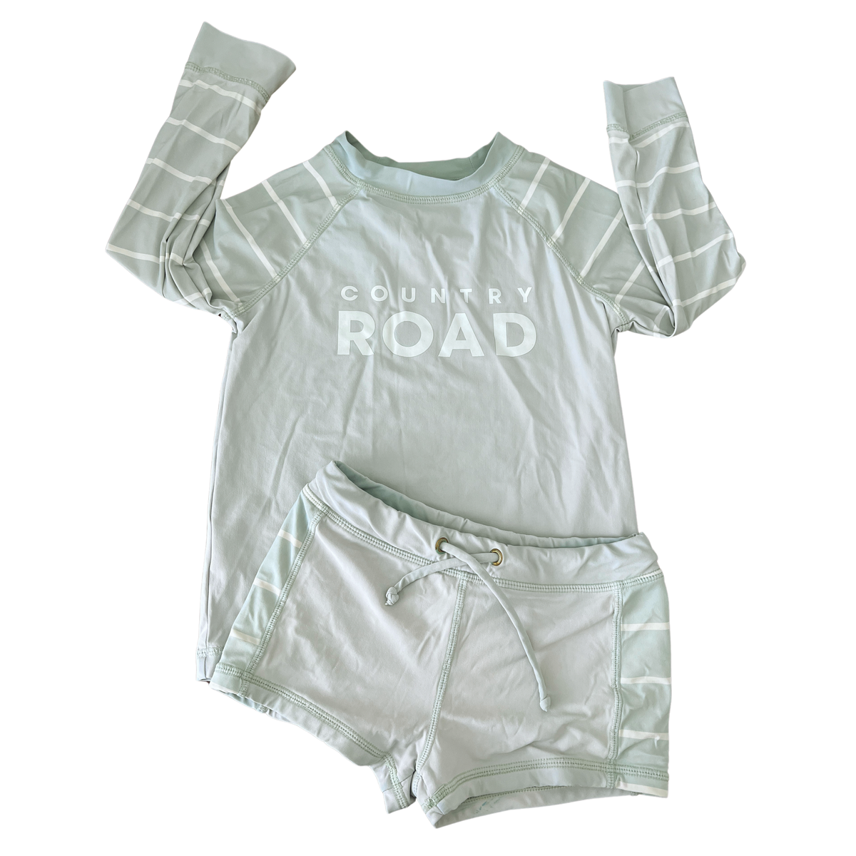 Country Road Green Stripe Rash Vest & Swim Short - size 2-3