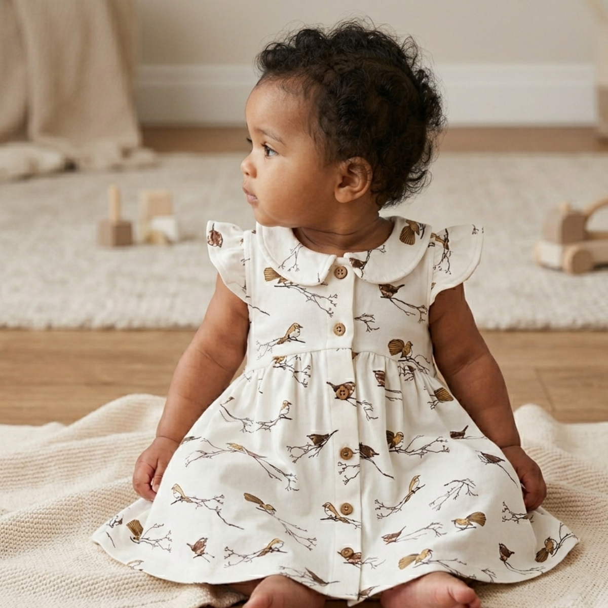 Aster and Oak bird button dress - size 1 image 2