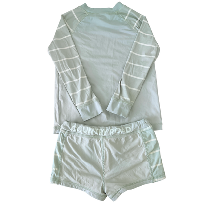Country Road Green Stripe Rash Vest & Swim Short - size 2-3