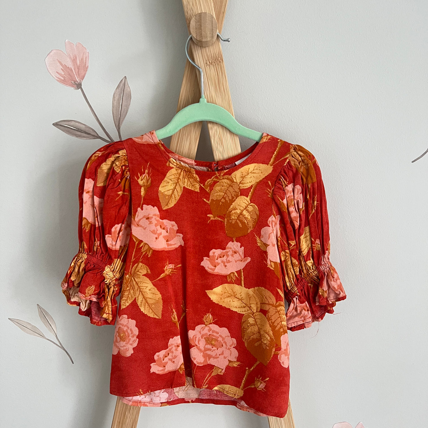 Little Auguste burnt red floral blouse - size 1-2 image 0