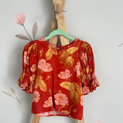 Little Auguste burnt red floral blouse - size 1-2 image 0