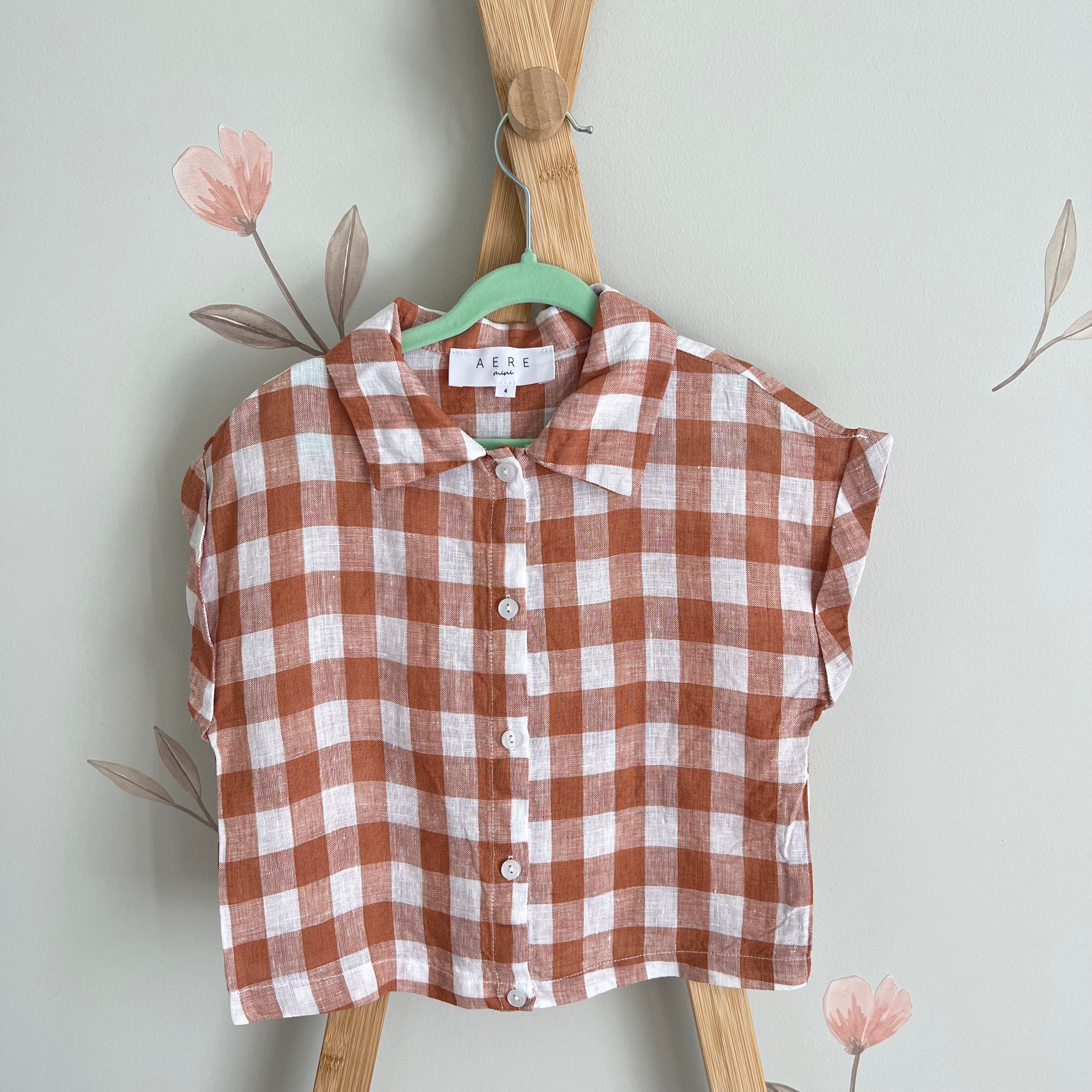 Aere linen check button up shirt - size 4 image 0