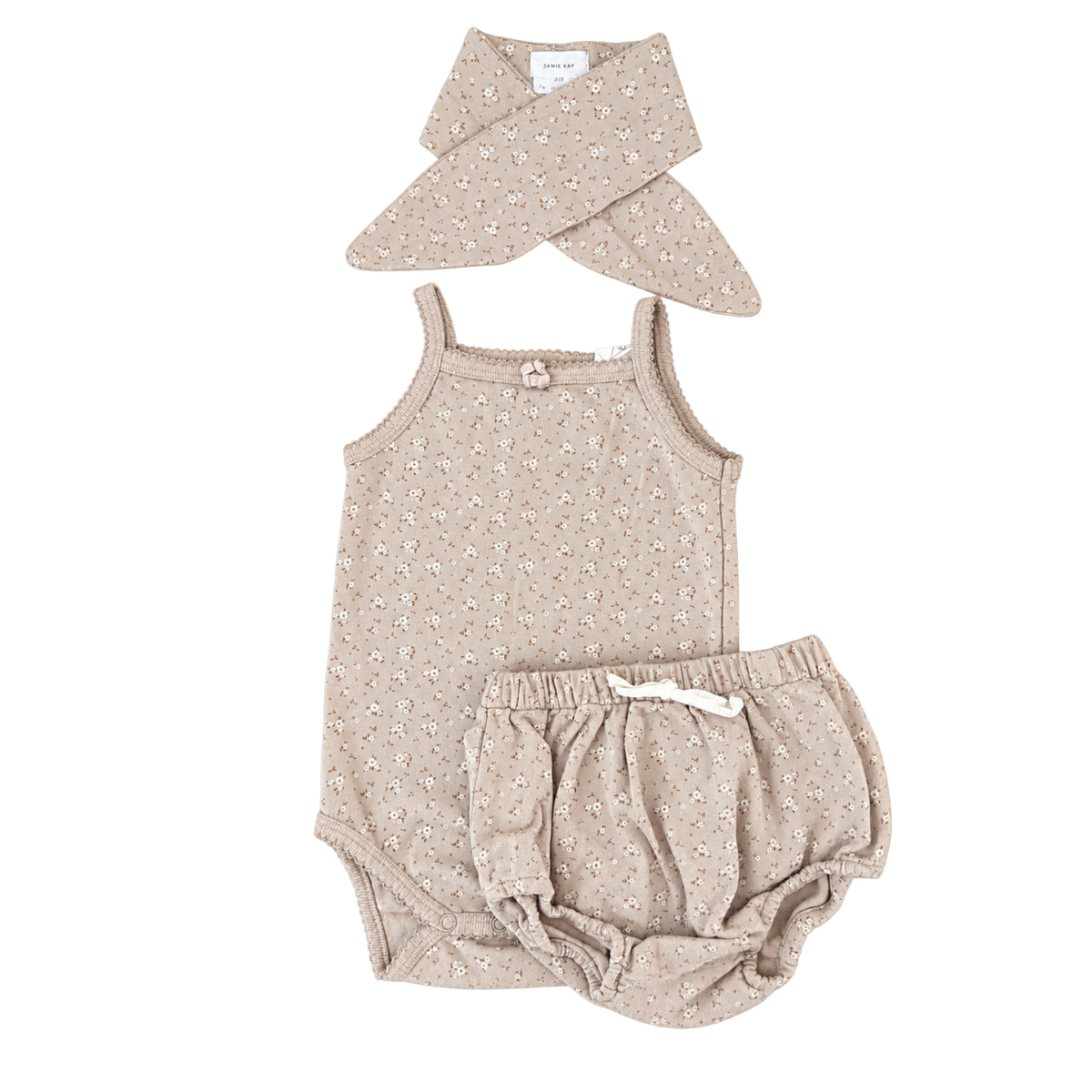 Jamie Kay Dusty Rose Floral Bodysuit, Bloomers + Headband Set - size 1