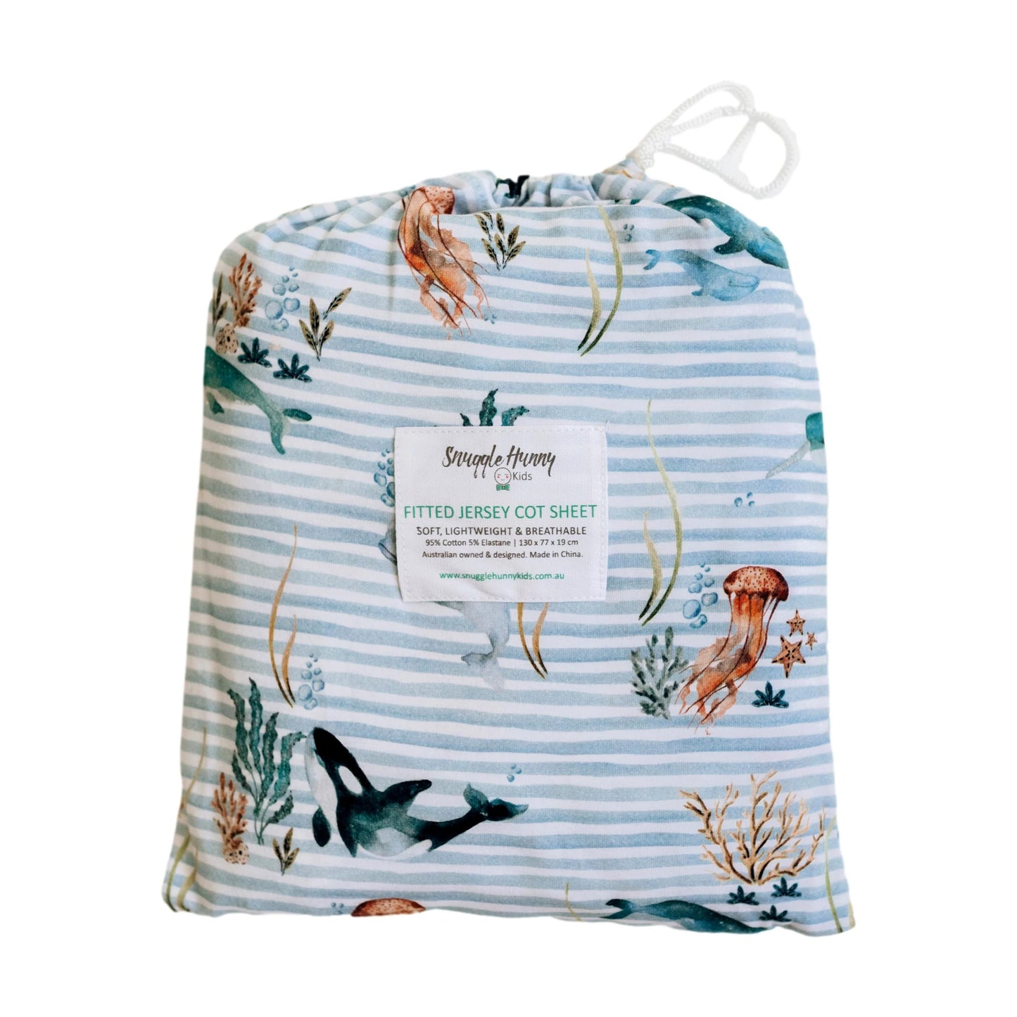 Snuggle Hunny organic fitted cot sheet  - whale image 0