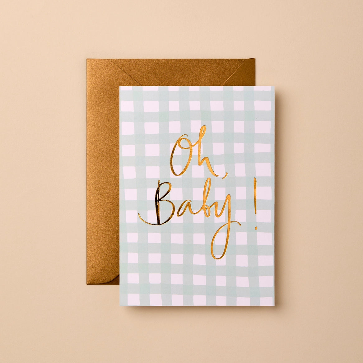 Baby Foil Greeting Card | OH BABY Green Gingham image 0