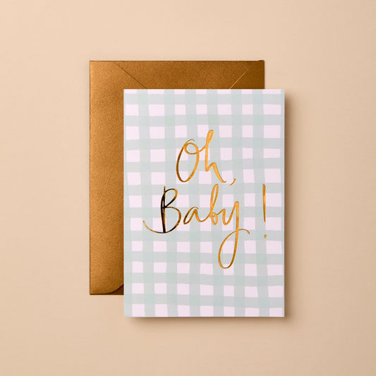 Baby Foil Greeting Card | OH BABY Green Gingham image 0