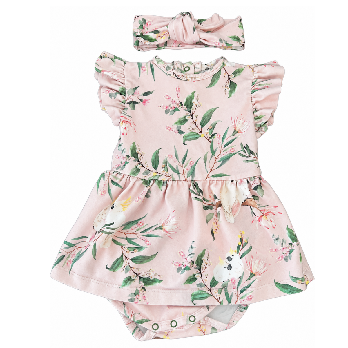 Snuggle Hunny Cockatoo Short Sleeve Organic Dress with Topknot - size 0