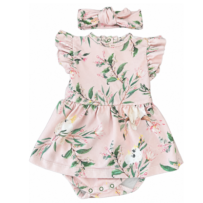 Snuggle Hunny Cockatoo Short Sleeve Organic Dress with Topknot - size 0