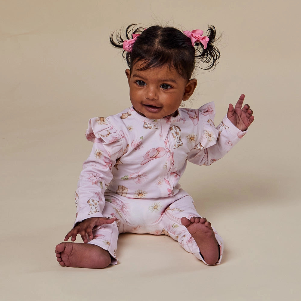 Snuggle Hunny Boots & Bows organic convertible romper with frill