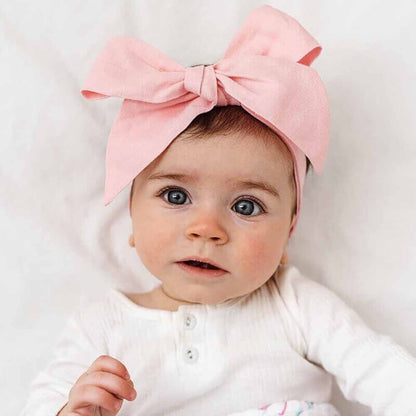Snuggle Hunny pre-tied linen bow - baby pink image 1