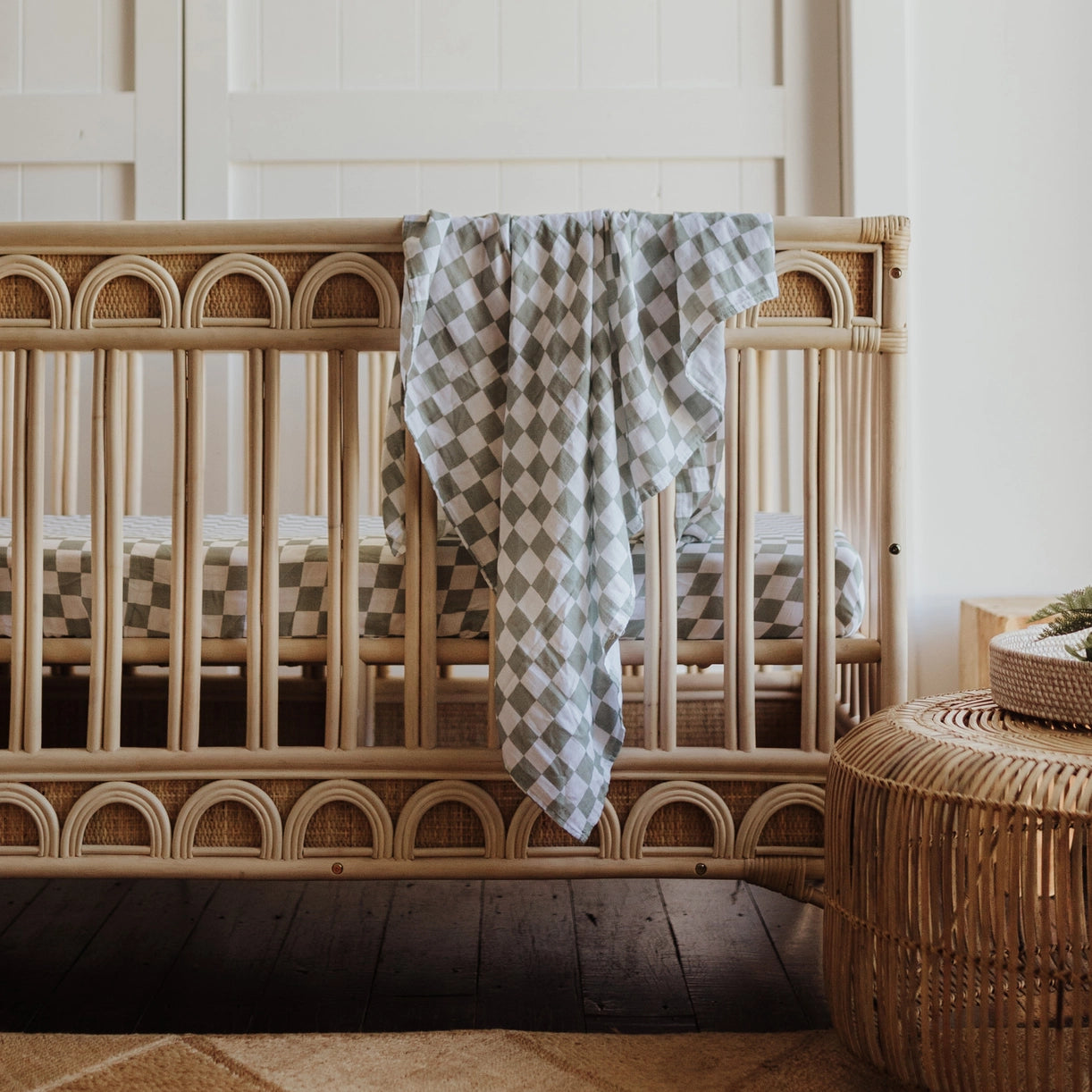 Snug as a Bub & Co moss chequered muslin baby swaddle image 4