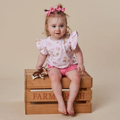 Snuggle Hunny Boots & Bows organic short sleeve top with frill