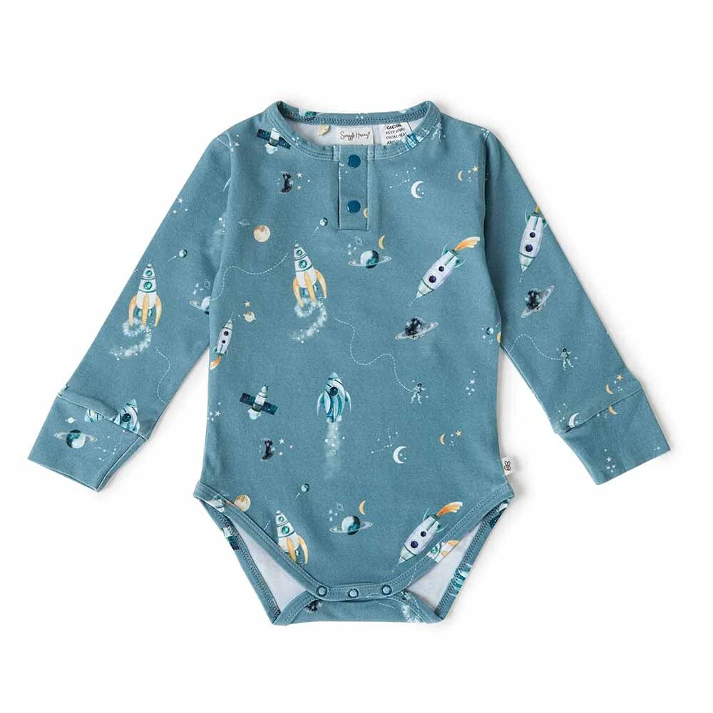 Snuggle Hunny rocket long sleeve organic bodysuit - size 0000 image 0