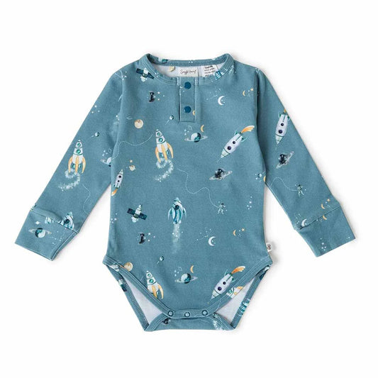 Snuggle Hunny rocket long sleeve organic bodysuit - size 0000 image 0