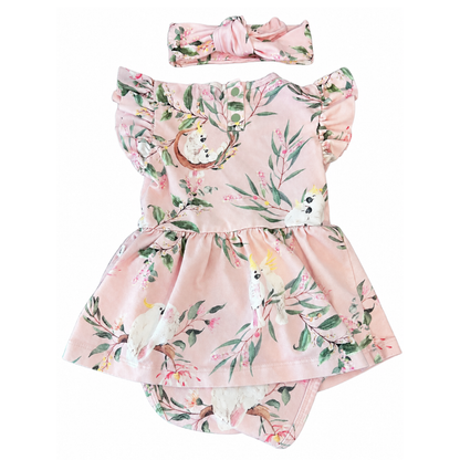 Snuggle Hunny Cockatoo Short Sleeve Organic Dress with Topknot - size 0