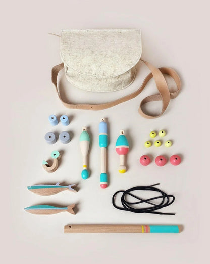 Eperfa wooden magnetic fishing toy set with fishing rod, fish and accessories