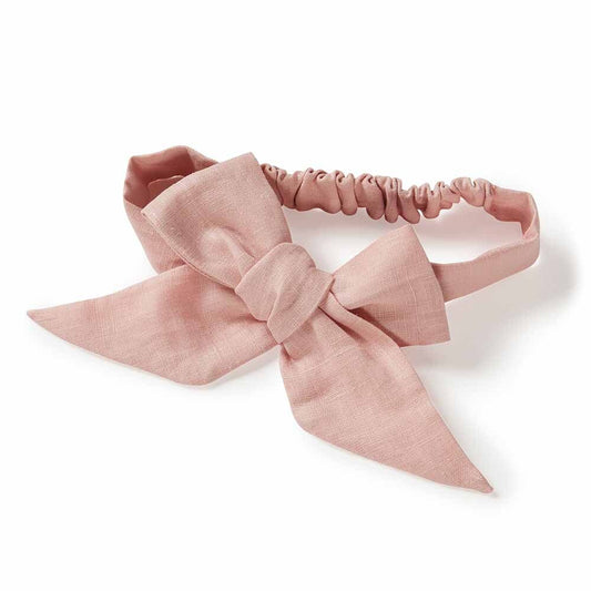Snuggle Hunny pre-tied linen bow - dusty pink image 0