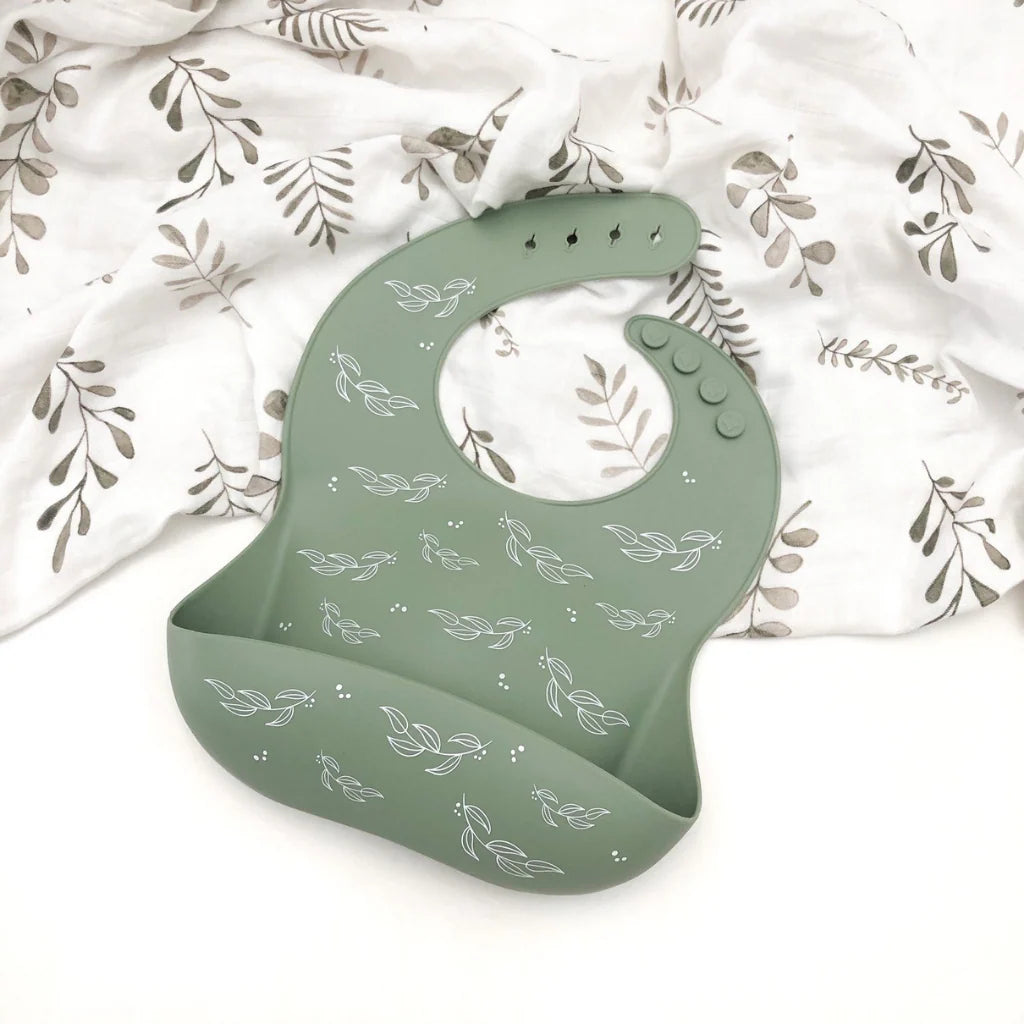 One Chew Three silicone catch bib - sage foliage image 0