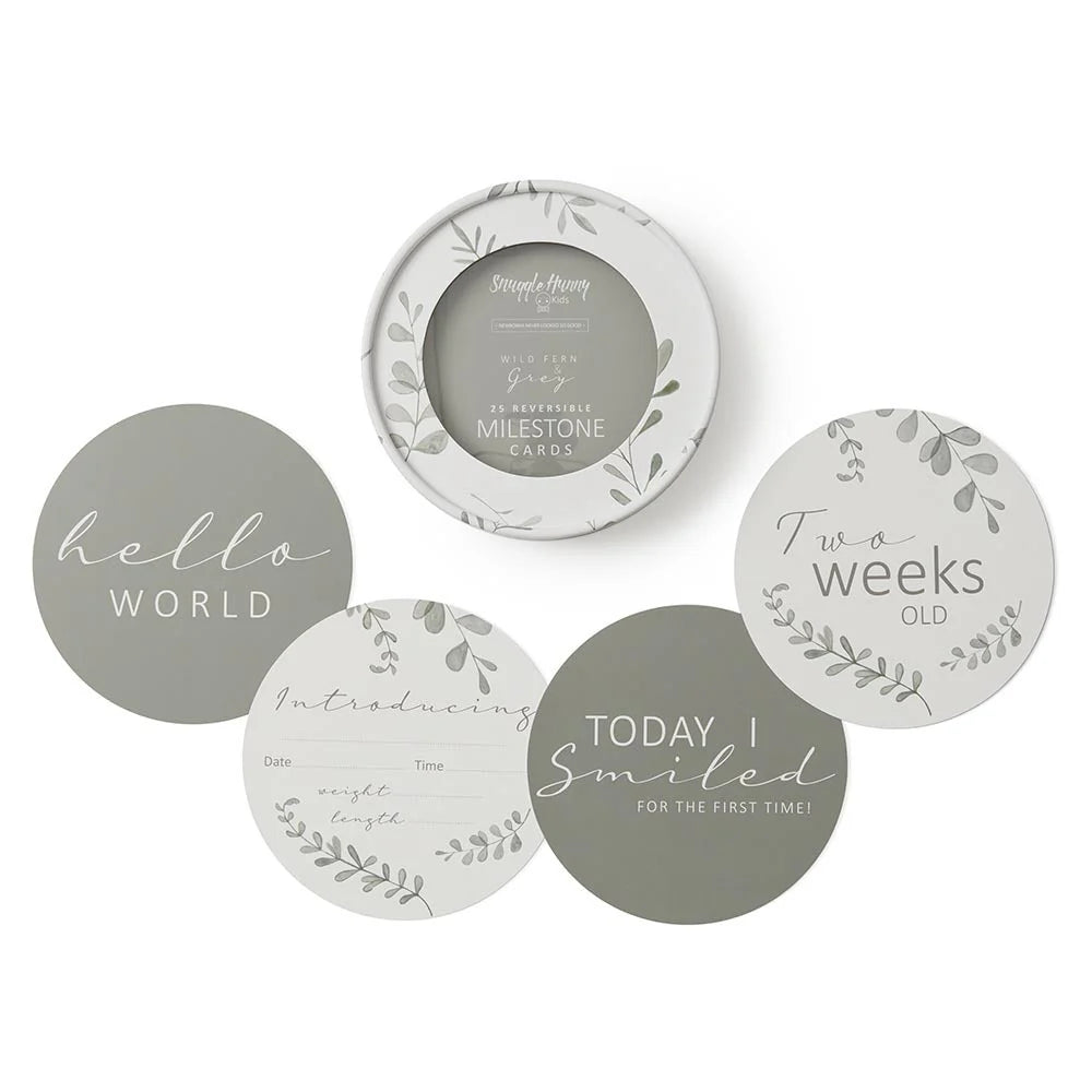 Snuggle Hunny reversible milestone cards - wild fern & grey image 0