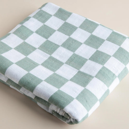 Snug as a Bub & Co moss chequered muslin baby swaddle image 0