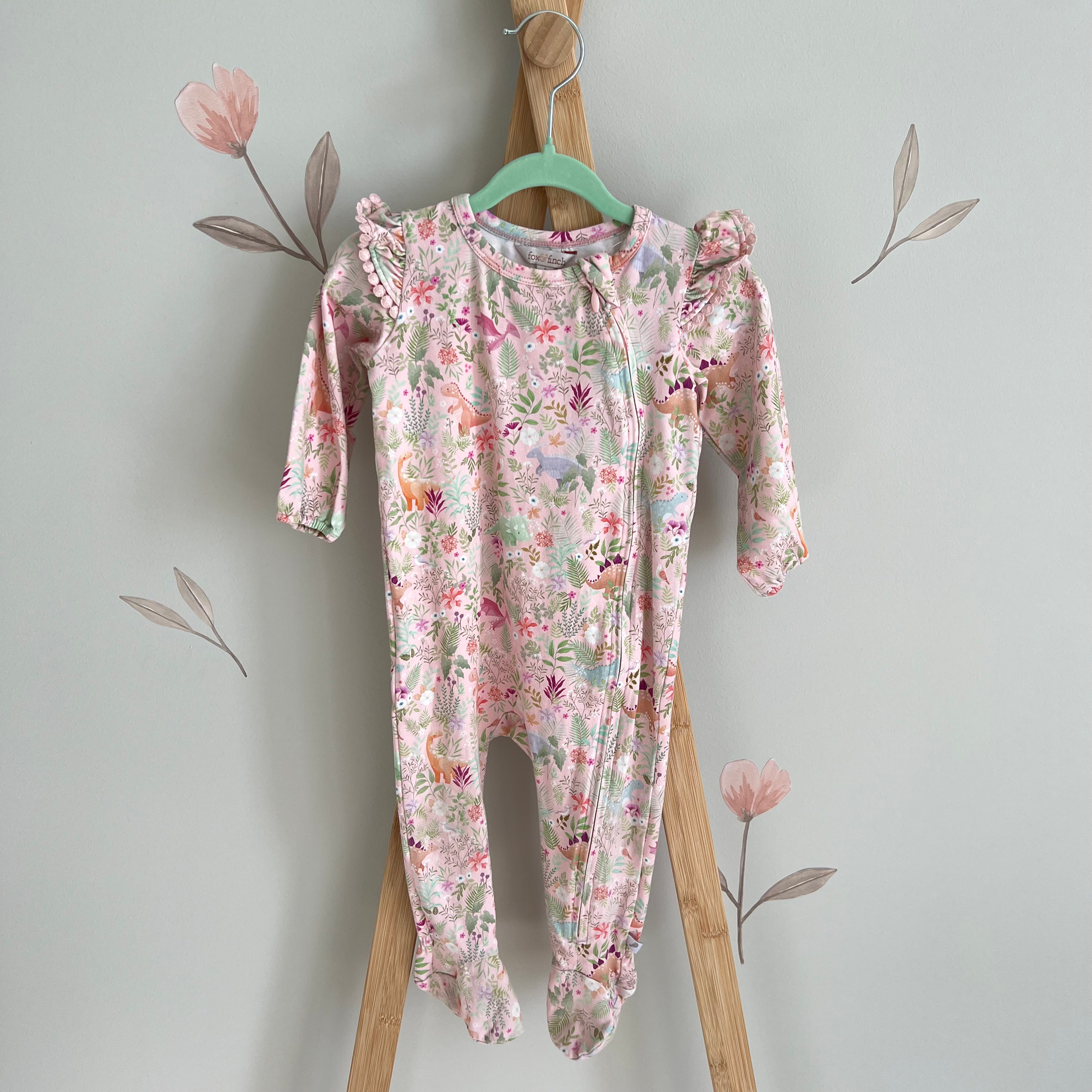 Fox and Finch florasaurus zip onesie - size 0 image 0