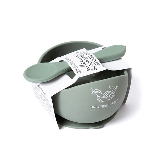 One Chew Three silicone scoop bowl and spoon set - sage foliage image 0