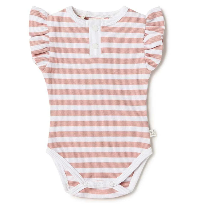 Snuggle Hunny rose milk stripe short sleeve organic bodysuit - size 0000 image 0