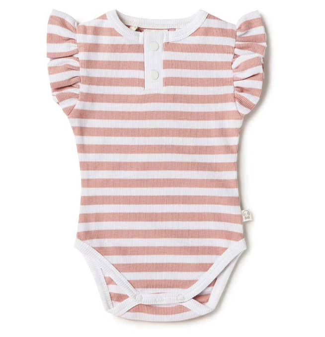 Snuggle Hunny rose milk stripe short sleeve organic bodysuit - size 0000 image 0