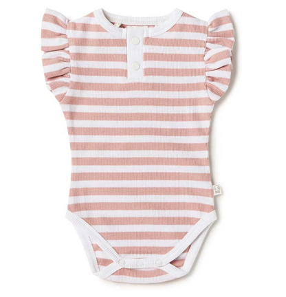 Snuggle Hunny rose milk stripe short sleeve organic bodysuit - size 0000 image 0