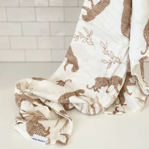 Wind and Willow Co organic cotton and bamboo swaddle - boho leopard image 1
