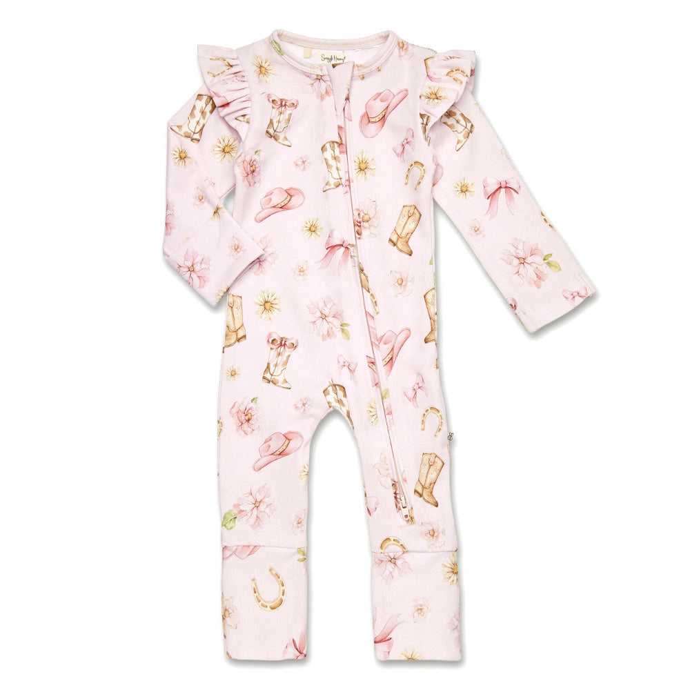 Snuggle Hunny Boots & Bows organic convertible romper with frill
