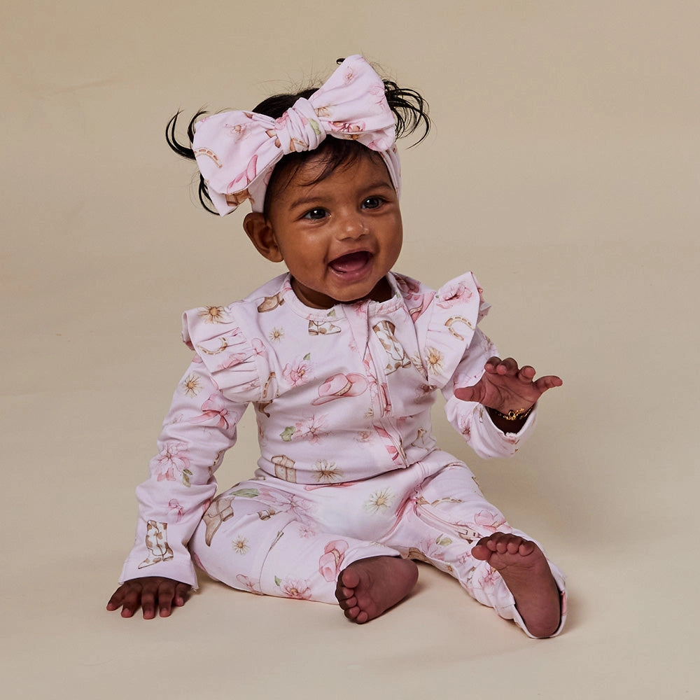 Snuggle Hunny Boots & Bows organic convertible romper with frill