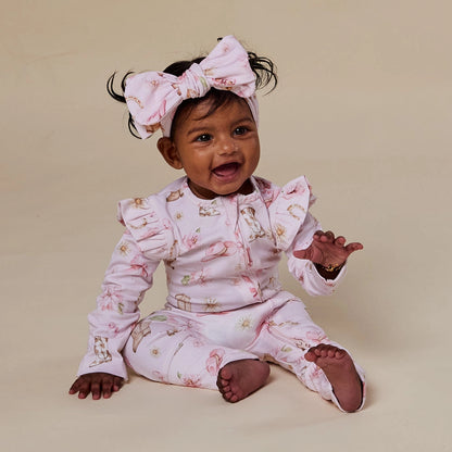 Snuggle Hunny Boots & Bows organic convertible romper with frill