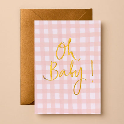 Baby Foil Greeting Card | OH BABY Pink Gingham image 0