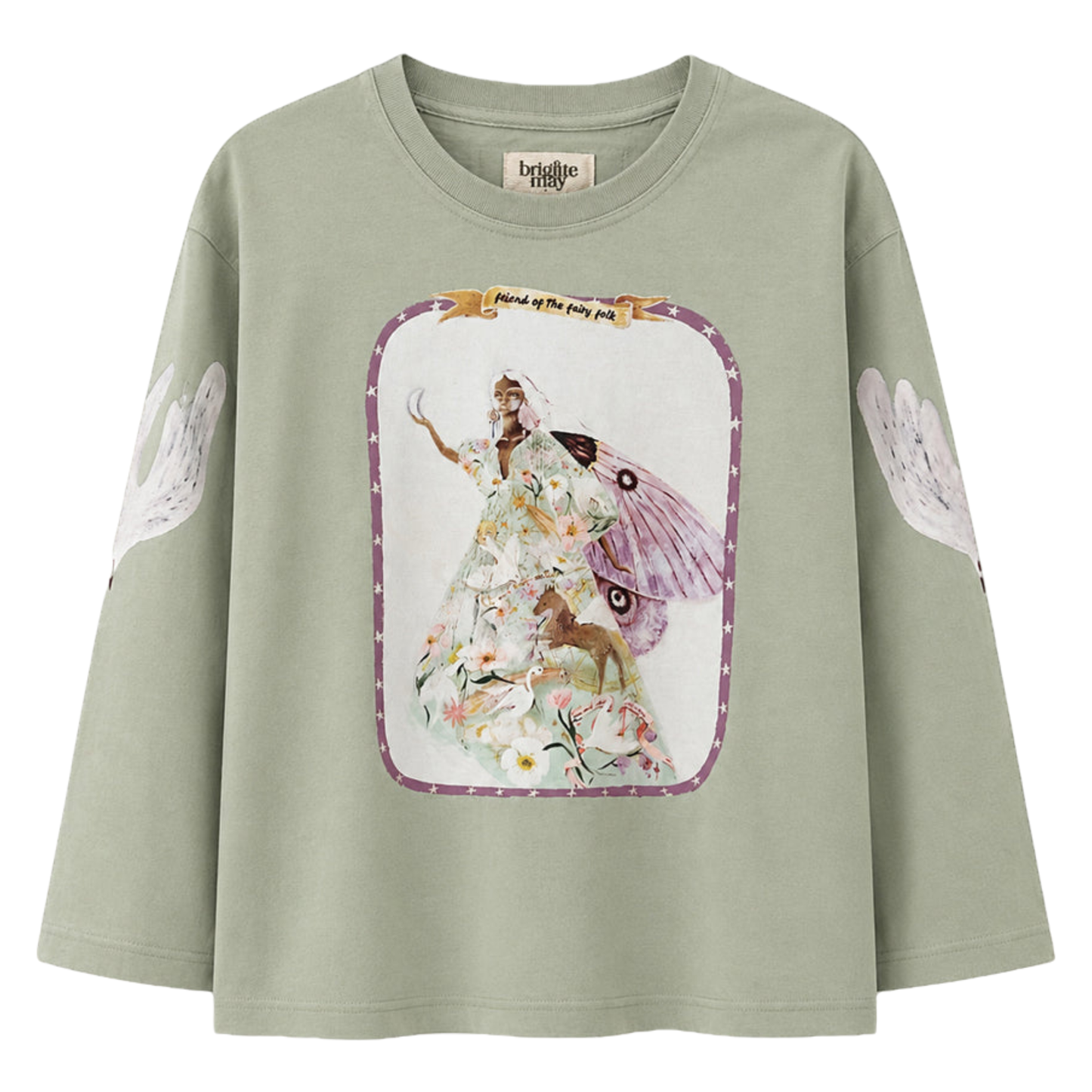 Brigitte May fairy folk long sleeve tee in sage image 0