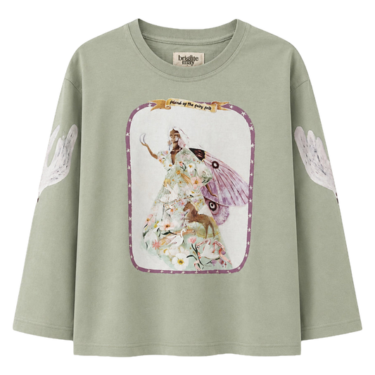 Brigitte May fairy folk long sleeve tee in sage image 0