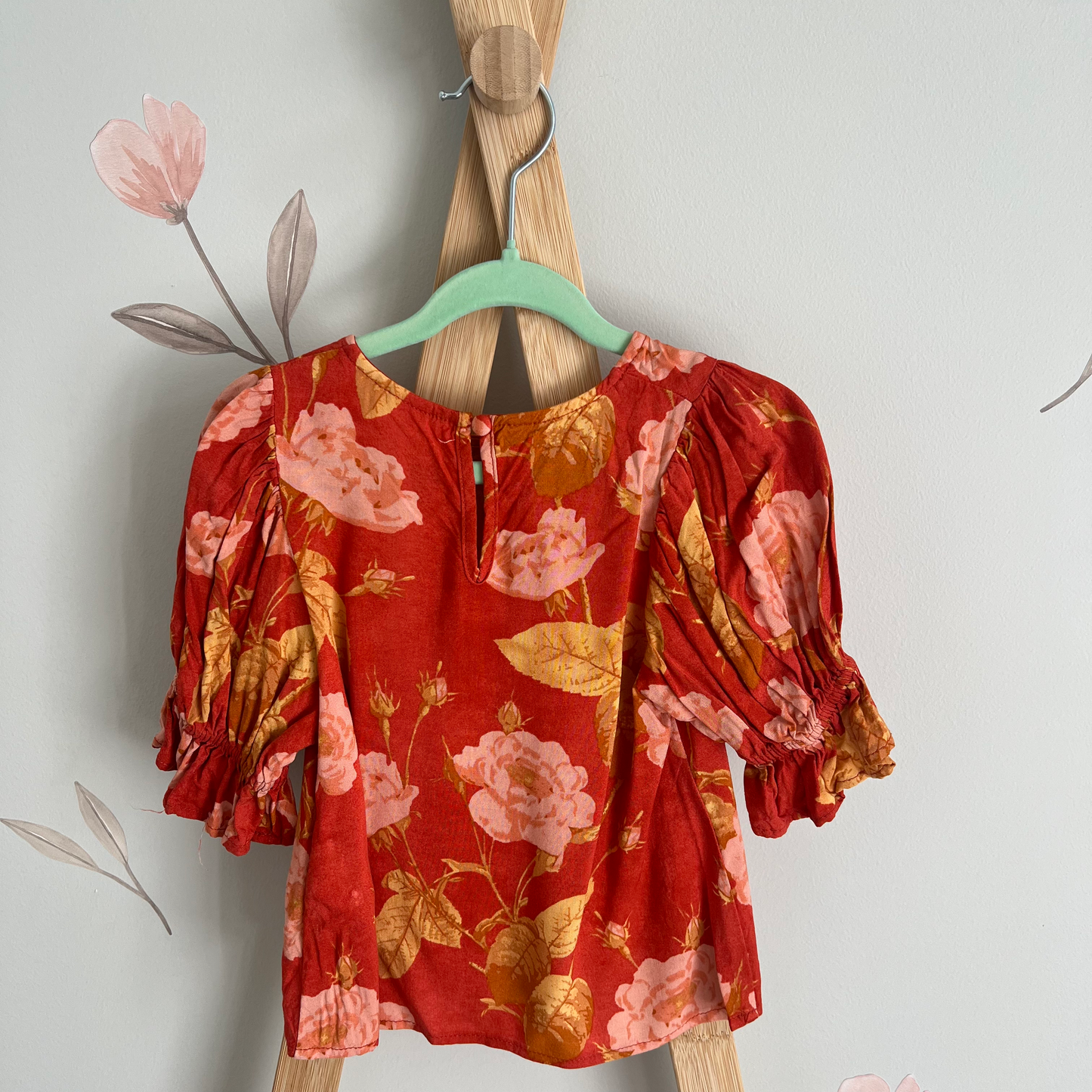 Little Auguste burnt red floral blouse - size 1-2 image 1