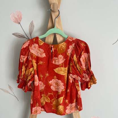 Little Auguste burnt red floral blouse - size 1-2 image 1
